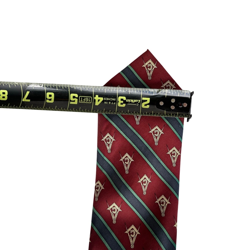 Grand Lodge Pennsylvania Masonic Silk Tie Mens Burgundy Striped Square Vintage - Picture 6 of 8